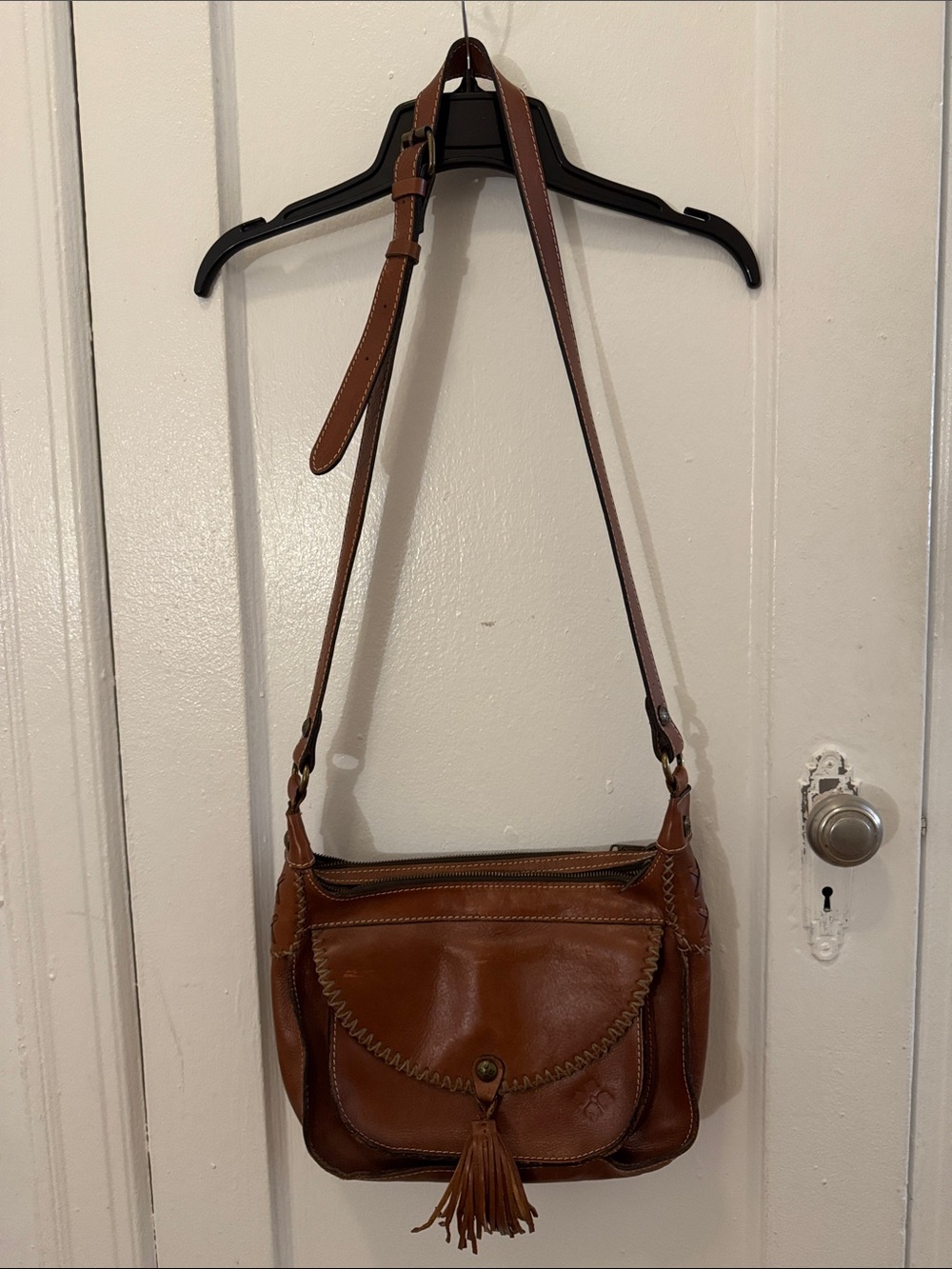 Patricia Nash Cognac Leather Crossbody Bag with Tassel